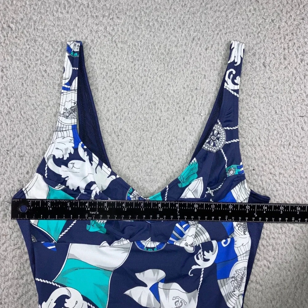 One Piece Swimsuit Women‎ 16 Navy Blue Baroque Print Nautical Coastal Vacation